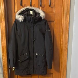 Columbia Black Jacket with Faux Fur Trim